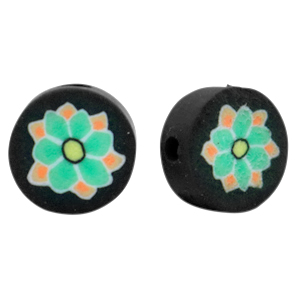 Perles en polym&egrave;re fleur Noir-vert