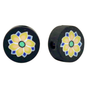 Perles en polym&egrave;re fleur Noir-jaune