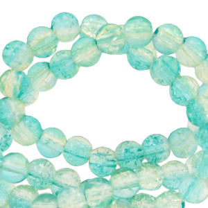 Perles en verre 4 mm craquel&eacute; Bleu aqua blanchi