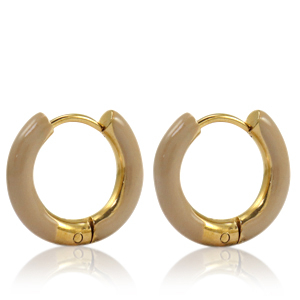 Boucles d'oreilles en acier Inox cr&eacute;oles &eacute;maill&eacute;e 16mm Marron nude-dor&eacute;