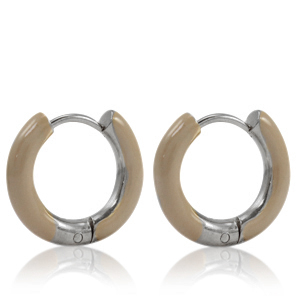 Boucles d'oreilles en acier Inox cr&eacute;oles &eacute;maill&eacute;e 16mm Marron beige-argent&eacute;