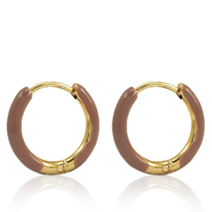 Boucles d'oreilles en acier Inox cr&eacute;oles &eacute;maill&eacute;e 14mm Marron roux-dor&eacute;