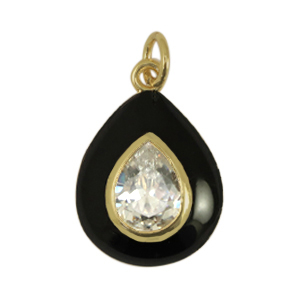 M&eacute;tal TQ laiton breloques goutte zirconium Noir-dor&eacute;