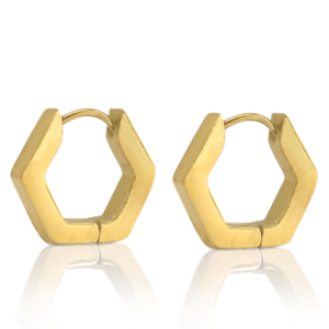 Boucles d'oreilles en acier Inox hexagone Dor&eacute;