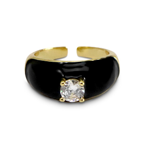 Bagues &eacute;maill&eacute;e & zirconium Dor&eacute;-noir