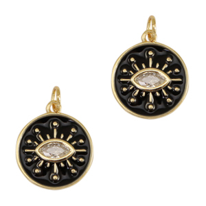 M&eacute;tal TQ laiton &eacute;maill&eacute;es breloques oeil porte-bonheur Dor&eacute;-noir