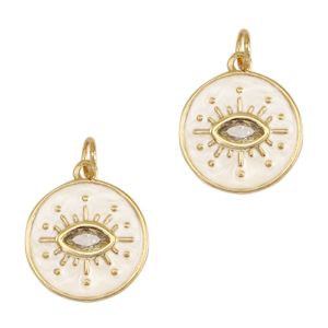 M&eacute;tal TQ laiton &eacute;maill&eacute;es breloques oeil porte-bonheur Dor&eacute;-blanc