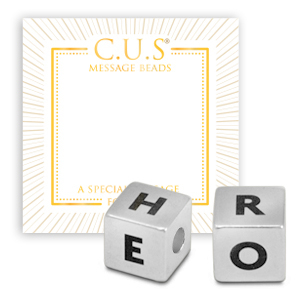 Bijoux C.U.S&reg; message beads carr&eacute; Hero 8mm Argent&eacute; antique (sans nickel)