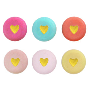 Perles lettres acryliques c&oelig;ur Multicolore dor&eacute;