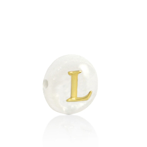 Perles coquillage lettre L Dor&eacute;-blanc (couleur naturelle)