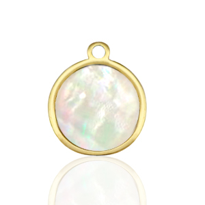 Breloques en acier Inox nacre rond 12mm Blanc (couleur naturelle)-dor&eacute;