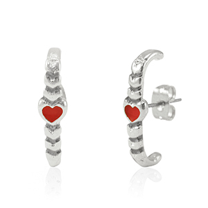 Appr&ecirc;ts en m&eacute;tal DQ boucles d'oreilles coeur Argent&eacute; antique-rouge (sans nickel)