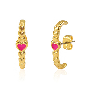 Appr&ecirc;ts en m&eacute;tal DQ boucles d'oreilles coeur Dor&eacute;-rose fuchsia n&eacute;on (sans nickel)