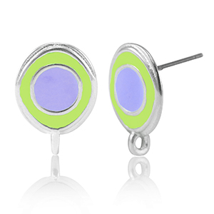 Appr&ecirc;ts en m&eacute;tal DQ boucles d'oreilles avec anneau Argent&eacute; antique-violet lavande-jaune (sans nickel)