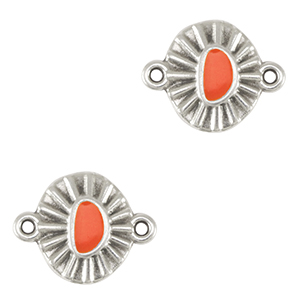 Breloques en m&eacute;tal DQ connecteur Argent&eacute; antique-rouge corail (sans nickel)