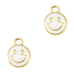 Breloques en acier Inox smiley &eacute;maill&eacute;e Dor&eacute;-blanc