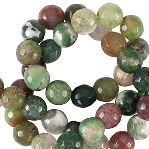 Pierres naturelles Calc&eacute;doine (Jaspe) 8mm facett&eacute;es Vert multicolore