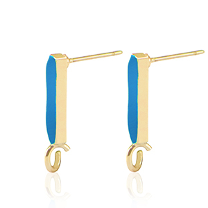 Appr&ecirc;ts en m&eacute;tal DQ puce d'oreille barre Dor&eacute;-bleu p&eacute;trole (sans nickel)