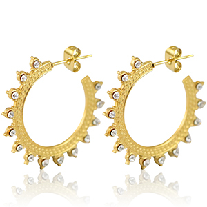 Boucles d'oreilles en acier Inox cr&eacute;oles 30mm Dor&eacute;-cristal