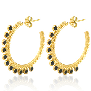 Boucles d'oreilles en acier Inox cr&eacute;oles 30mm Dor&eacute;-noir