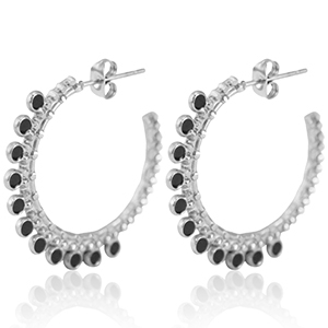 Boucles d'oreilles en acier Inox cr&eacute;oles 30mm Argent&eacute;-noir