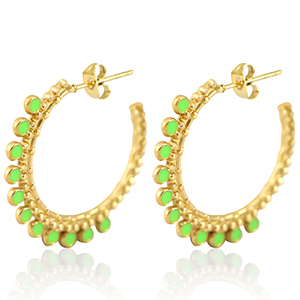 Boucles d'oreilles en acier Inox cr&eacute;oles 30mm Dor&eacute;-vert n&eacute;on
