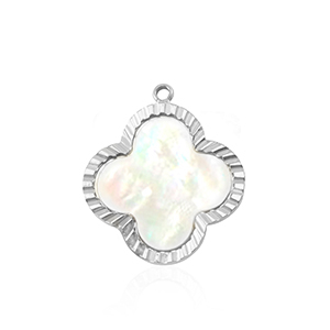 Breloques en acier Inox coquille tr&egrave;fle Argent&eacute;-blanc (couleur naturelle)