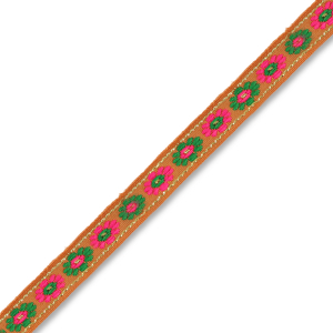 Ruban avec fleurs Marron-vert-rose