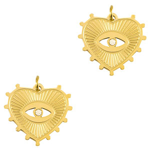 Breloques en acier Inox oeil porte-bonheur coeur Dor&eacute;