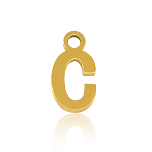 Breloques en acier Inox alphabet lettre C Dor&eacute;