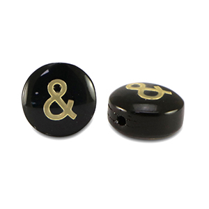 Perles en verre rondelles "&" Noir-dor&eacute;