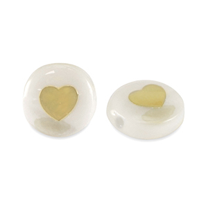Perles en verre rondelles effet nacr&eacute; c&oelig;ur Blanc-dor&eacute;