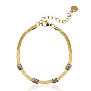 Bracelets en acier inox cha&icirc;ne maille serpentine cristal Dor&eacute;-noir