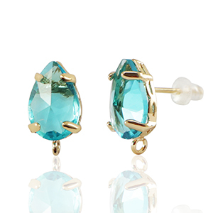 Boucles d&rsquo;oreilles / puces d&rsquo;oreilles en verre Crystal Glass avec anneau goutte Bleu-dor&eacute;