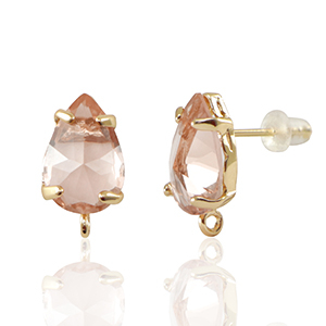 Boucles d&rsquo;oreilles / puces d&rsquo;oreilles en verre Crystal Glass avec anneau goutte P&ecirc;che-dor&eacute;