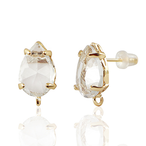 Boucles d&rsquo;oreilles / puces d&rsquo;oreilles en verre Crystal Glass avec anneau goutte Cristal-dor&eacute;