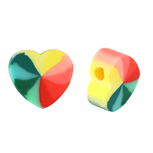 Perles en polym&egrave;re coeur Multicolore