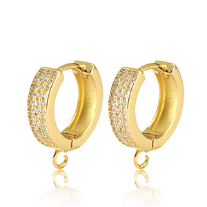 M&eacute;tal TQ laiton boucles d'oreilles avec anneau zirconium Dor&eacute;