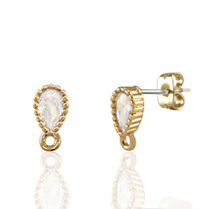 Boucles d&rsquo;oreilles / puces d&rsquo;oreilles en verre Crystal Glass avec anneau goutte Cristal-dor&eacute;