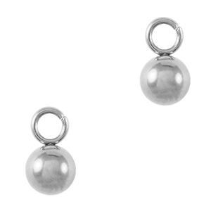 Breloques en acier Inox boule 4mm Argent&eacute;