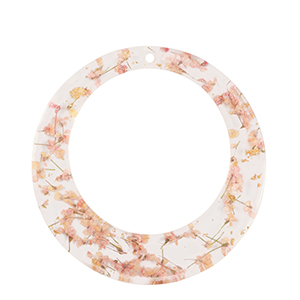 Pendentifs en r&eacute;sine avec fleurs s&eacute;ch&eacute;es 39mm Dor&eacute;-rose clair