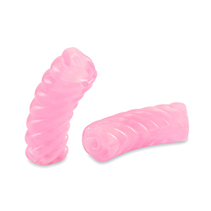 Perles tubes acryliques torsad&eacute; Rose transparent