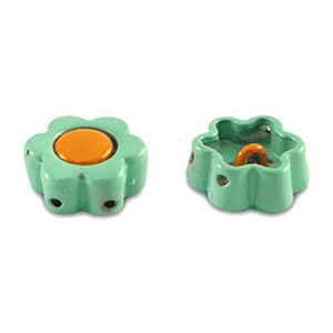 Perles tile fleur turquoise-orange