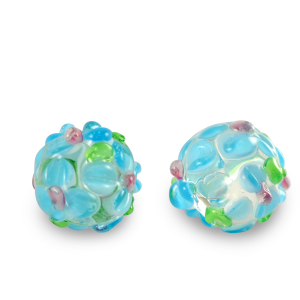 Perles en verre peintes &agrave; la main fleur Transparent-bleu vert