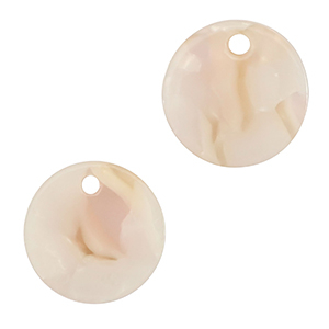 Pendentifs en r&eacute;sine 12mm Rose-blanc nacr&eacute;