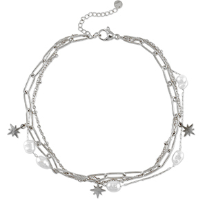 Chaines de cheville en acier Inox perle Argent&eacute;-blanc