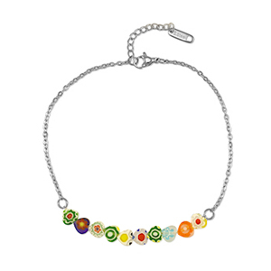 Bracelets en acier Inox millefiori Argent&eacute;-multicolore