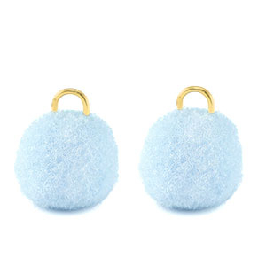 Pendentifs pompon avec anneau 10mm Dor&eacute;-bleu caroline