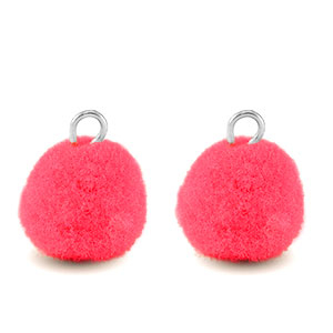 Pendentifs pompon avec anneau 10mm Argent&eacute;-rose hot
