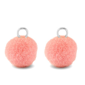 Pendentifs pompon avec anneau 10mm Argent&eacute;-rose